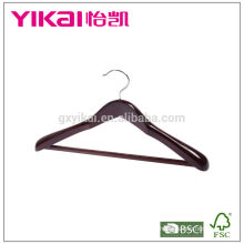 Mahogany color coat wooden hanger with trousers bar